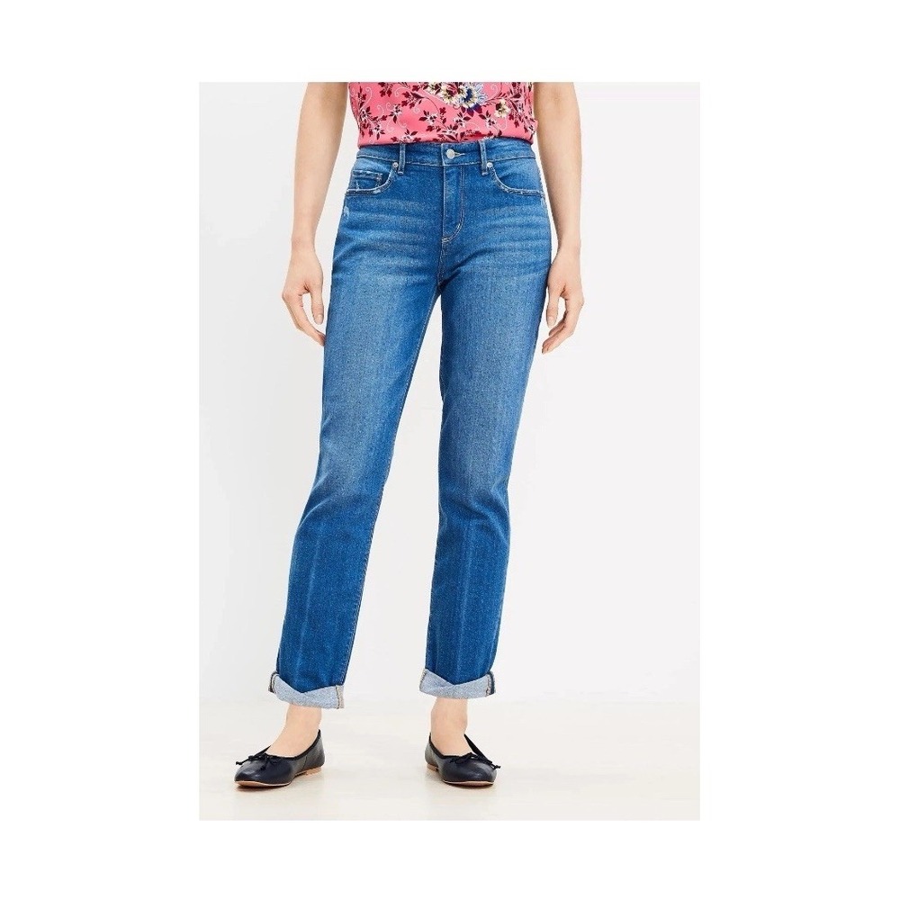 LOFT Jeans 27 / 4 The Girlfriend High Rise Medium Wash Blue Denim Destroyed
